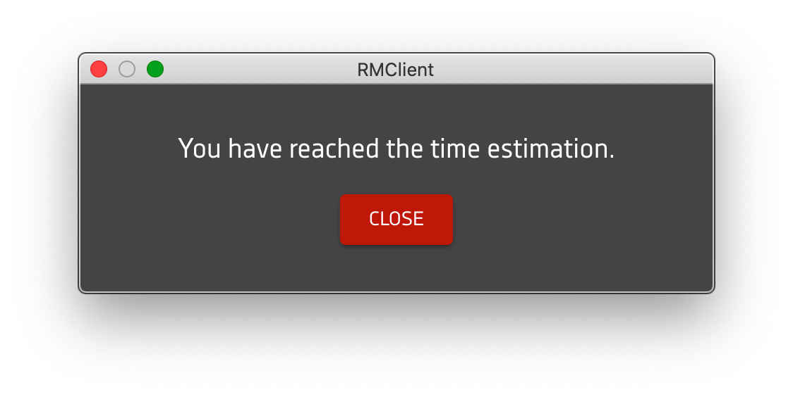 RMClient - Окно предупреждения об окончании времени