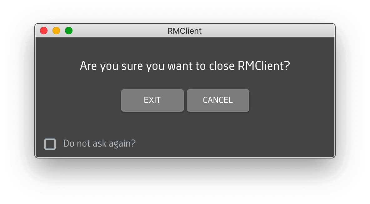 RMClient - Предупреждение перед выходом из приложения